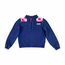 Vineyard Vines Youth XS 5-6 Blue Pink Plaid Logo 1/4 Zip Cotton Sweatshirt