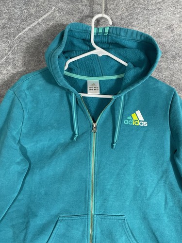 Women's Adidas Turquoise Blue Full Zip Hooded Fleece Jacket Size L - Picture 2 of 7