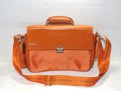 PIQUADRO Orange Leather Messenger Laptop Bag