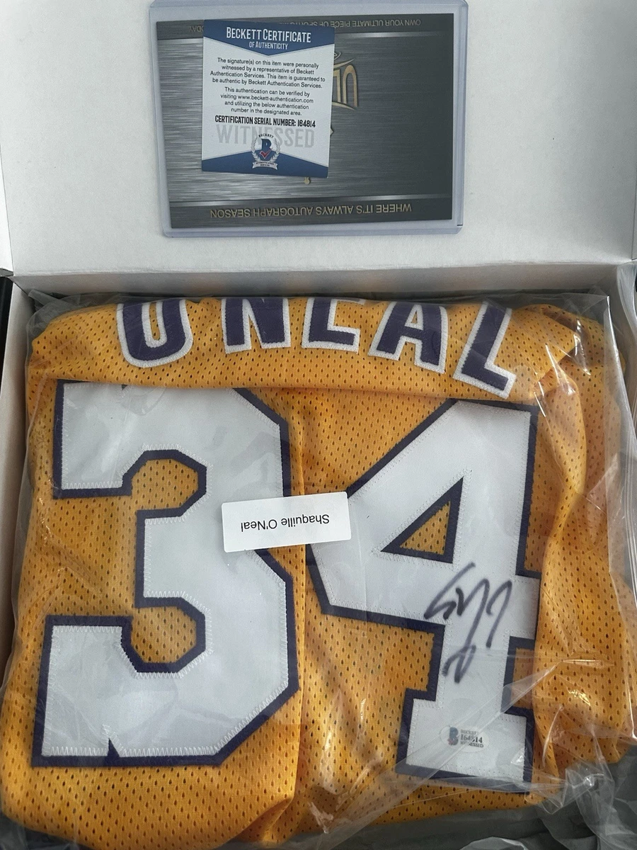 Maillot NBA Shaquille O'Neal Signé – Los Angeles Lakers, Jaune, Taille XL (Beckett)
