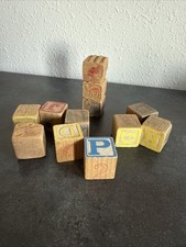 Lot of 12 Vintage Children's Wooden Building Blocks, various letters and colors
