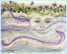 Tranquil Mr. Moon, full moon magical scene, cards, prints and magnet, Item 0971