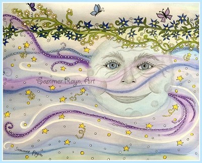 Tranquil Mr. Moon, full moon magical scene, cards, prints and magnet, Item #0971