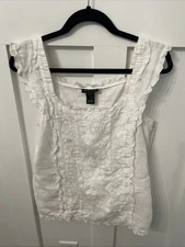 Madison studio Sleeveless Linen Blouse-Size 12-White-embroidery/ruffles-zip