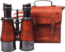 ASI Nautical 6in Antique Victorian Marine Brass Leather Binoculars