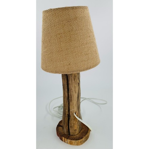 Driftwood Table Lamp Small Burlap Shade 13 Inches Tall Unique Handmade Electric - Picture 4 of 12