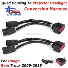 2x Quad Housing To Projector Headlight Conversion Harnesses For 09-18 Dodge Ram