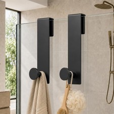 Over Glass Shower Towel Hooks, Shower Door Hooks, Black, 2 Pack