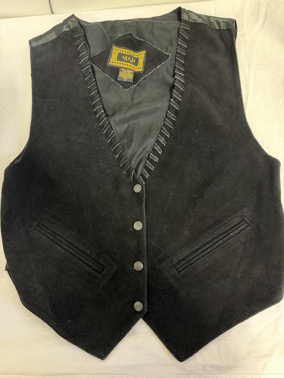 A.J. Black Suede Leather Vest Men’s Size S Western Biker Snap Front Vintage