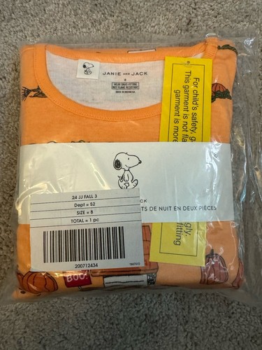 NWT Janie and Jack Good Night Pajamas In Peanuts Halloween, Light Orange, 8