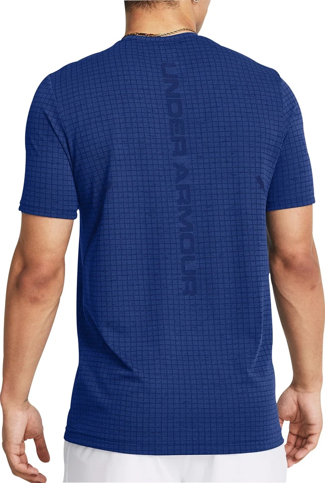 Under Armour Seamless Grid Mens Training Top Blue Short Sleeve Gym T-Shirt - Image 2 of 4