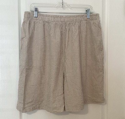 Basic Editions Plus 100% Cotton Shorts 1X NWOT Beige Gingham Plaid Elastic Waist