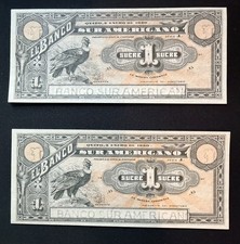 2 Notes From El Banco Sur Americano 1920 Uncirculated Remainders. 1 Sucre