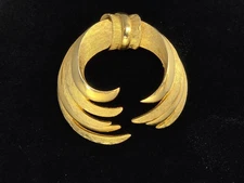 Vtg Brooch Pin Signed Piscitelli PIM 1950s MCM Brushed Gold Tone Modernist