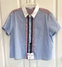 NWT Red Valentino IT 48 /US 10 cotton blend short sleeve stripe button-front top