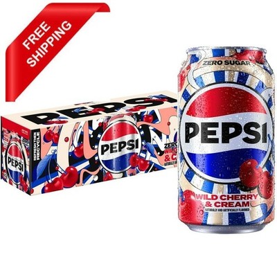 Pepsi Zero Sugar Soda Wild Cherry & Cream 12 fl oz, 12 Count Cans FREE SHIPPING