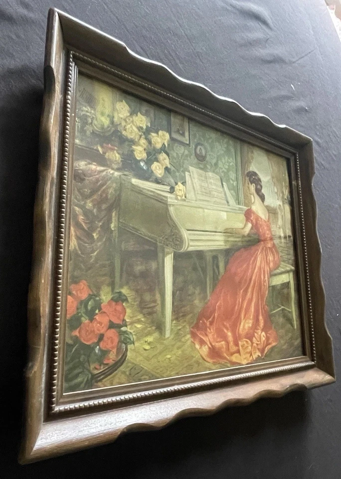 Arte enmarcado en madera de colección Antoni Ditlef “ALLEGRO” (Dama al piano) impresión RARA 18,5x15,5 Foto 2 de 4