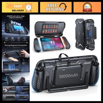 Switch 2 Protective Cover with 10,000mAh Power Bank, Ergonomic Grip & Game Card