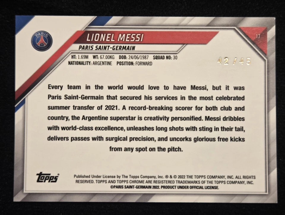 2021-22 Lionel Messi SSP /45! Topps Chrome #17 PSG Team Set Wave Refractor NM/M - Image 2 of 4
