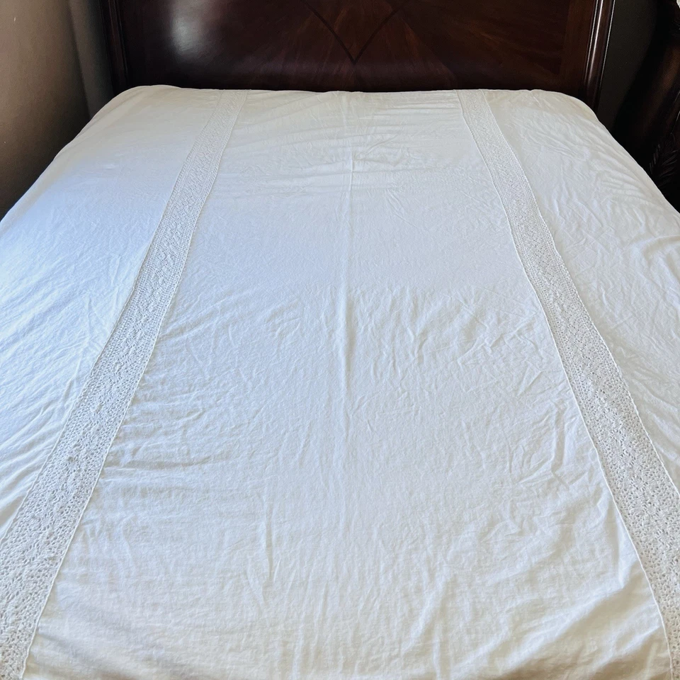 Simply Shabby Chic Linen-Cotton Duvet Cover with Crochet Lace Twin Off-White - Image 3 of 4
