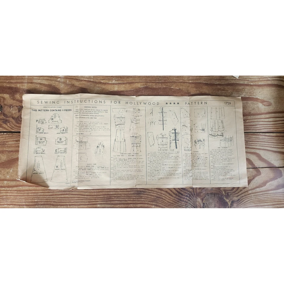 Vintage 40s Sewing Pattern: Dress Olivia de Havilland Hollywood Pattern 1759 - Image 4 of 4