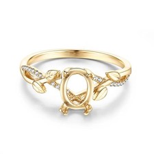 8x6mm Oval Semi Mount Ring 925 Silver Gold Plated Solitaire Side Accents Ring