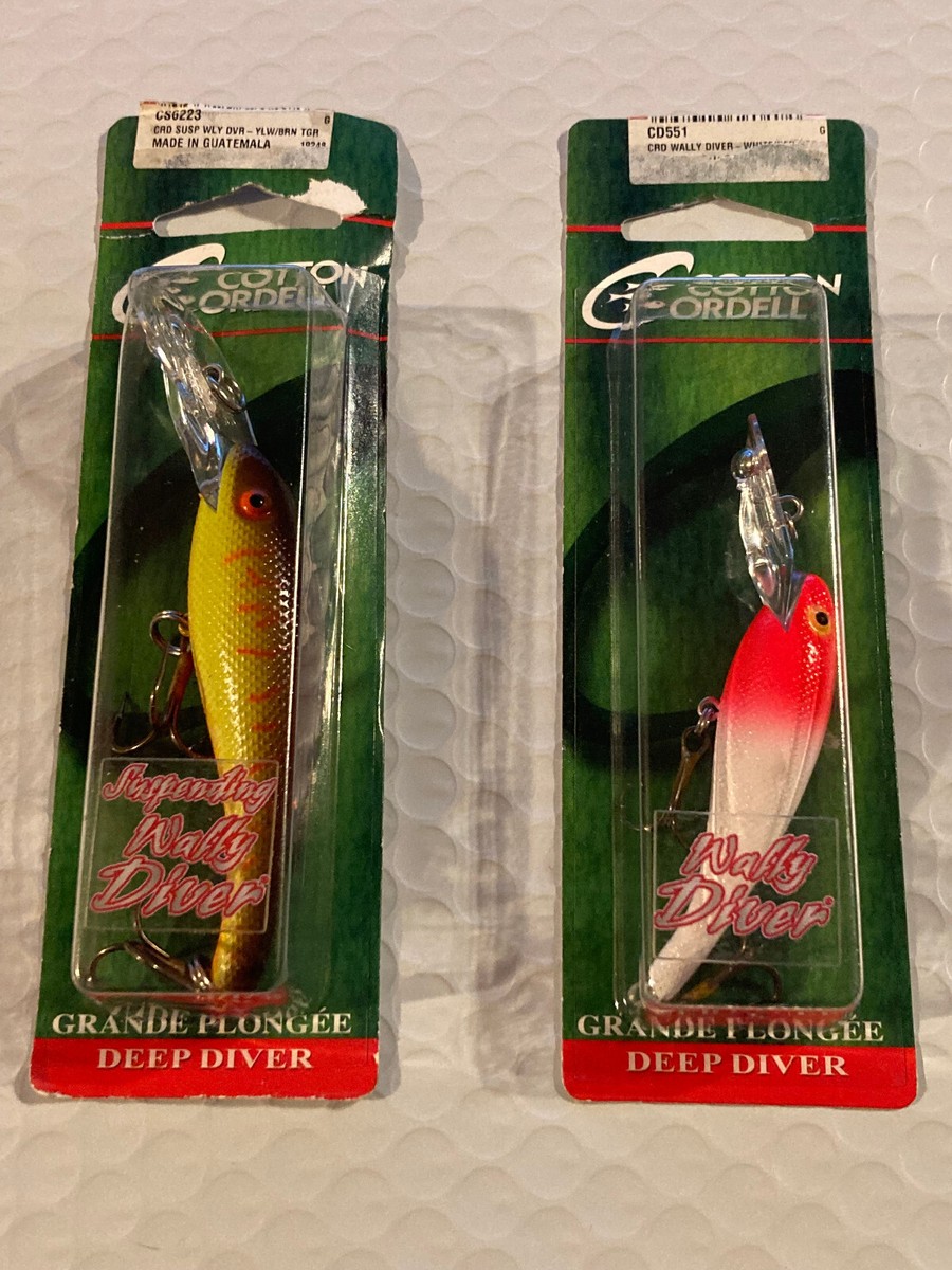 2 Cotton Cordell Wally Diver Crankbait - Leurres De Pêche - Tigre Jaune/marron Et Blanc/rouge - Neufs