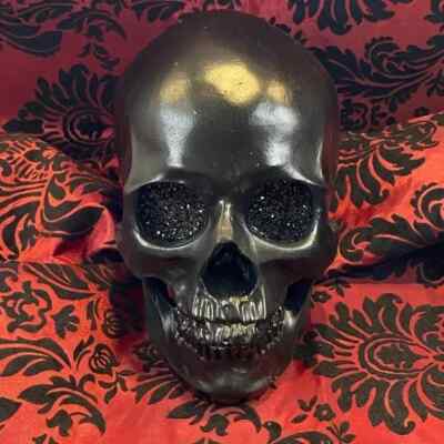 Halloween Goth Large Resin Skull Decoration Decor Black Glitter Sparkle