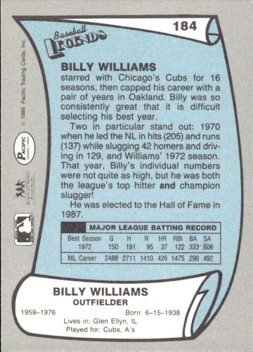 1988 and 1989 Pacific Baseball Legends MLB Set Break #1-#220 — You Choose! - Picture 365 of 441