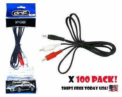100 Pack 4 Feet Premium 3.5 MM AUX Male To 2 RCA Male Audio Cable Cord iPod+ MP3