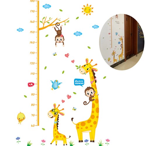 Nursery Animal Wall Decals Height Measure Sticker Kids Measurement Baby