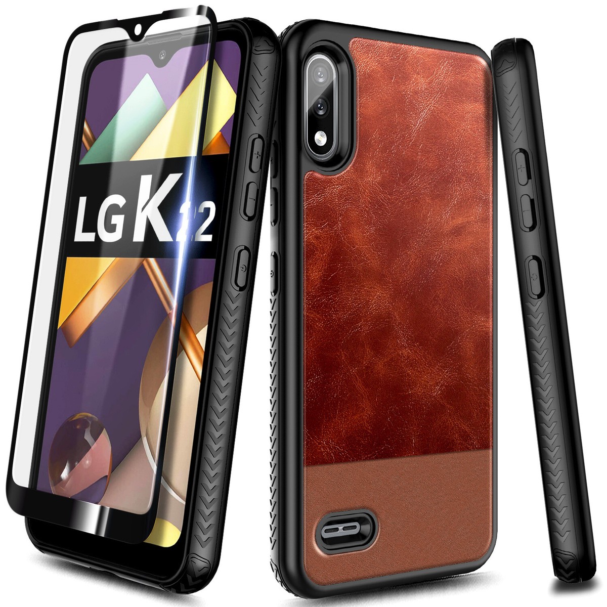 For LG K22 K22 Plus, Shockproof Leather Phone Case Tempered Glass  Protector