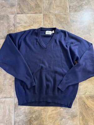 Vintage Van Heusen Cardigan V Neck Long Sleeve Pullover Navy Blue USA Made  Large - Main Image