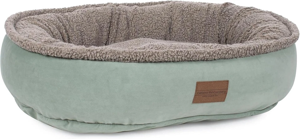 Dog Comfy Cup Pet Bed Faux Suede Round Washable Cover Small 27in Green - Image 3 of 4