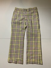 Vintage 60s 70s Media Plaid Cuffed Golf Polyester Disco Mod Wide Leg Dress Pants