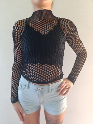 Black gothic fishnet top mesh top goth long sleeve fairy grunge bustier top  | eBay