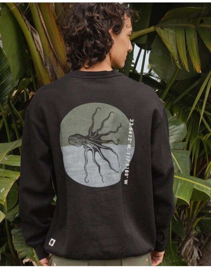 Ola Canvas Levi Crew Neck Sweatshirt Men Heavyweight Fleece Black