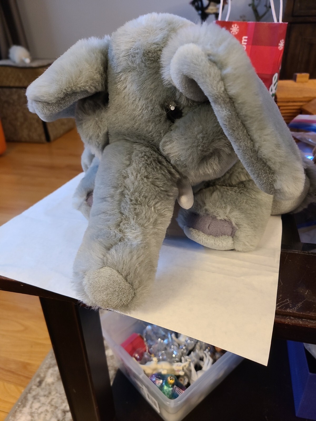 FAO Schwarz 17 Inch Gray Elephant Plush Stuffed Animal with Tush Button