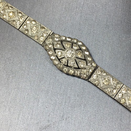 Bracciale antico Art Decò pasta cristallo strass trasparente 7" vintage - Foto 7 di 24