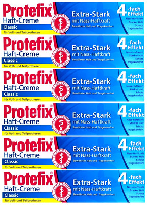 Protefix Haftcreme dritte Zähne Extra Stark Nass Haftkraft 4 fach Effekt 6 x 47g