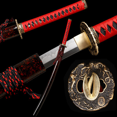 Japanese Handmade Samurai Katana Sword Choji Hamon Clay Tempered T10 Steel
