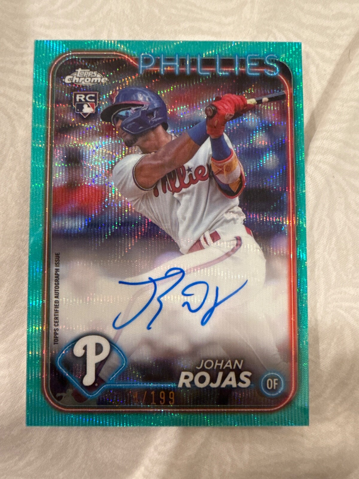 Johan Rojas 2024 Topps Chrome Update RC Aqua Wave Refractor Auto /199 Autograph