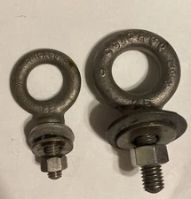 Chicago Hardware #25 & 23 Eye Bolts With Shoulder, Lot Of 2 with Washers & Nuts