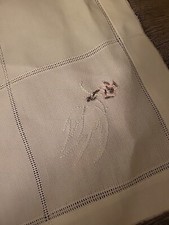 Hand Embroidered Dove With Flowers White Table Topper 20"