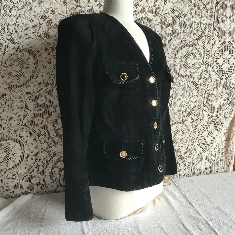 Chaqueta Blazer Lord & Taylor Vintage Años 80 Años 90 Gamuza Negra Nueva de Lote Antiguo Foto 4 de 4