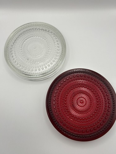 Pair Vintage MCM Littala or Nuutajarvi Glass Kastehelmi Dishes by Oiva Toikka - Picture 2 of 9