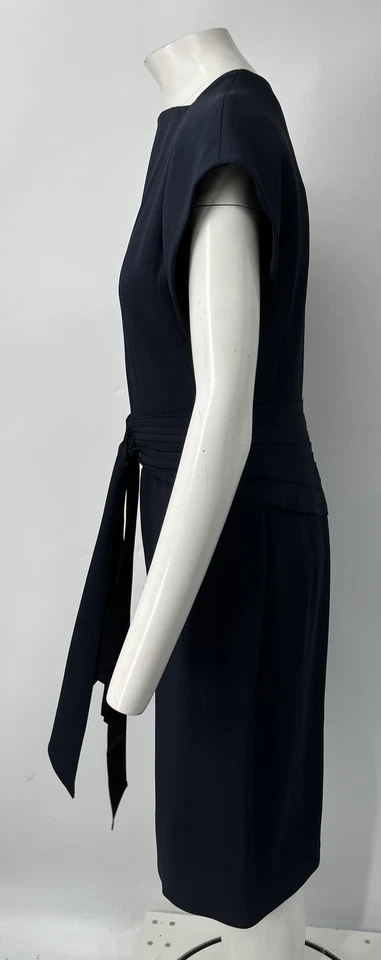 Vestido Vaina Zac Posen Azul Marino Manga Gorra con Cintura En Capas/Anudada talla 10 Foto 2 de 4