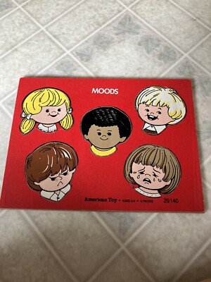 Vintage American Toy Moods 5 Piece Wooden Puzzle 29140 red background