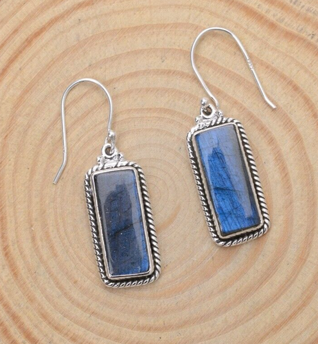 Natural Labradorite Earring, 925 Sterling Silver, Designer Gemstone Earrings - Picture 2 of 7