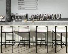 White Modern Bar Stools Set of 6 with Low Back, Linen Bar Height Stools Tall